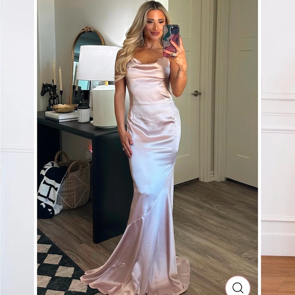 Elegant Satin Evening Gown - Light Pink